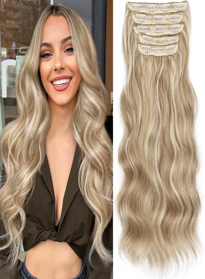 Kookastyle 20 Inch Wavy Synthetic Hair Extensions, 5 Pieces Full Wrap Edges Clip in Hair Extensions for Women, Beach Blonde Fashionable & Easy to Use - Image 1